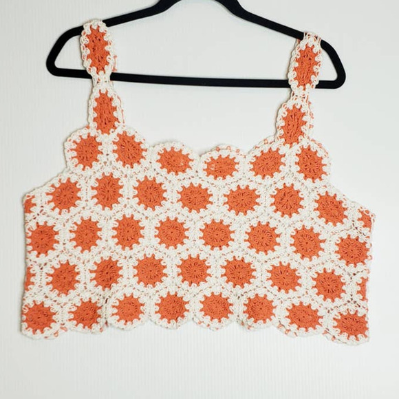 Timing Crochet Crop Tank Top White Orange Large XL Boho Hippie NEW - Picture 8 of 8